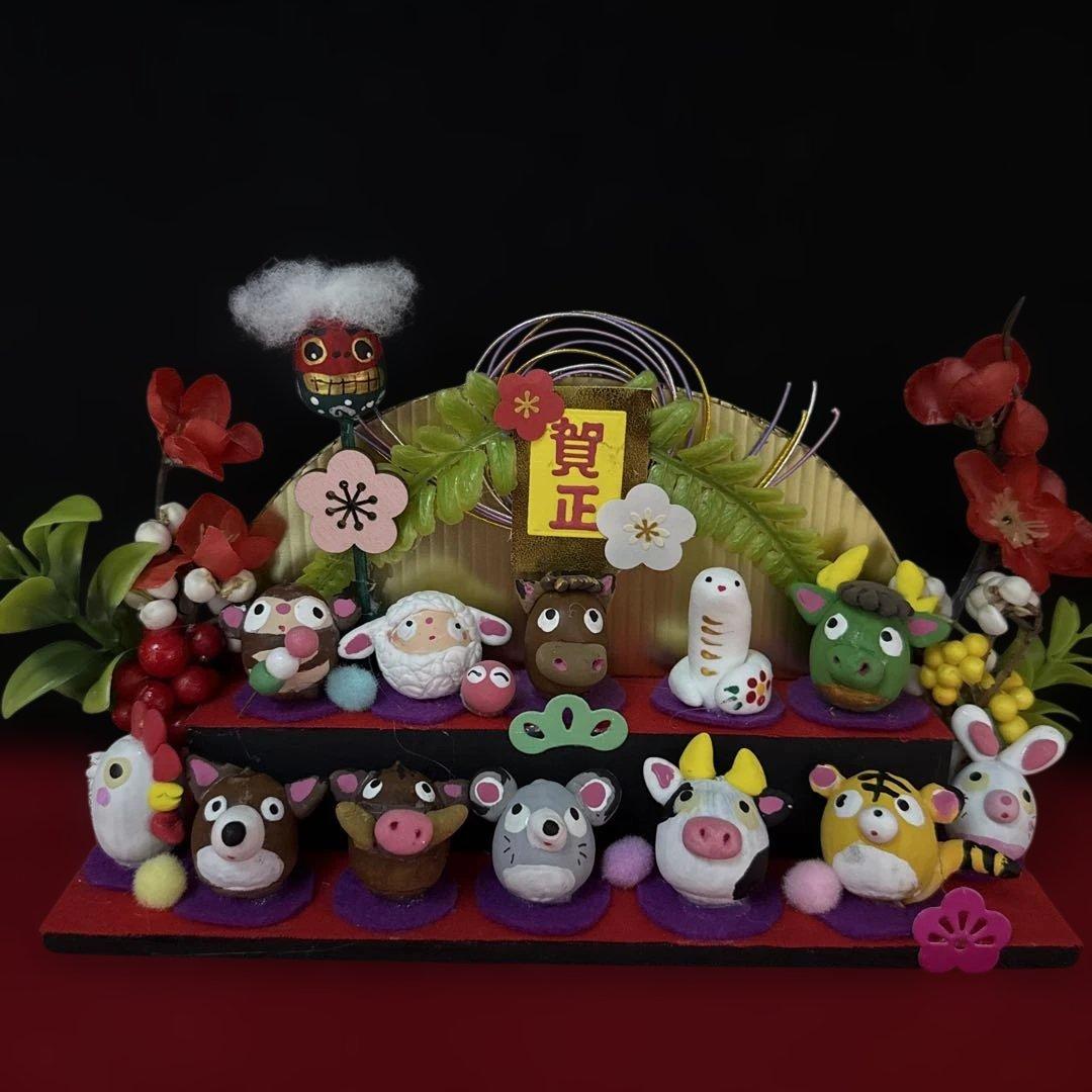 どんぐりアート♡お正月　十二支オブジェ　豪華しめ縄リース　干支乗せオブジェ♡