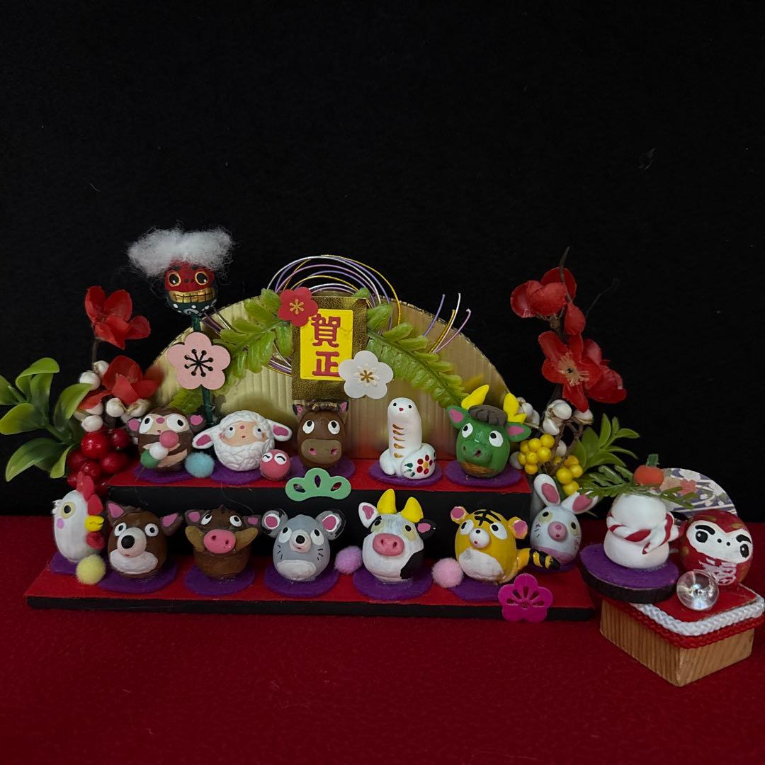 どんぐりアート♡お正月　十二支オブジェ　豪華しめ縄リース　干支乗せオブジェ♡