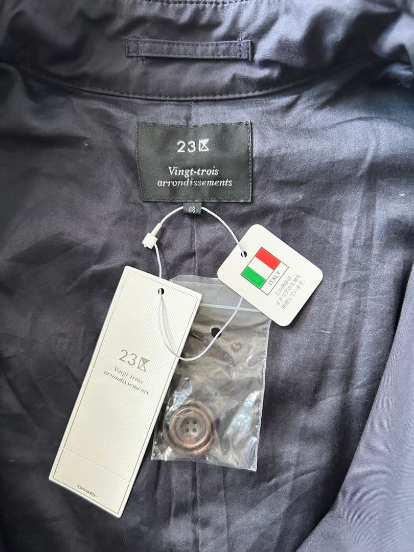 未使用タグ付 23区 ダブルブレスト トレンチコート 大きめ 48 ネイビー