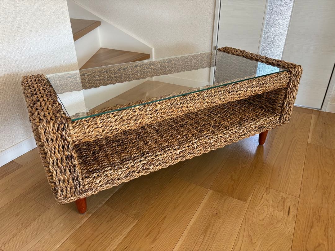 ガラステーブル ローテーブル ガラス アジアン家具 エスニック アバカ w100