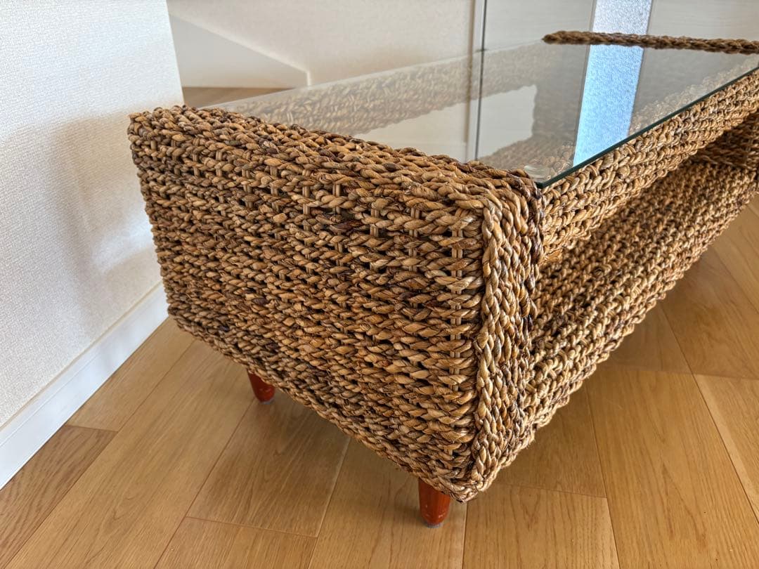 ガラステーブル ローテーブル ガラス アジアン家具 エスニック アバカ w100