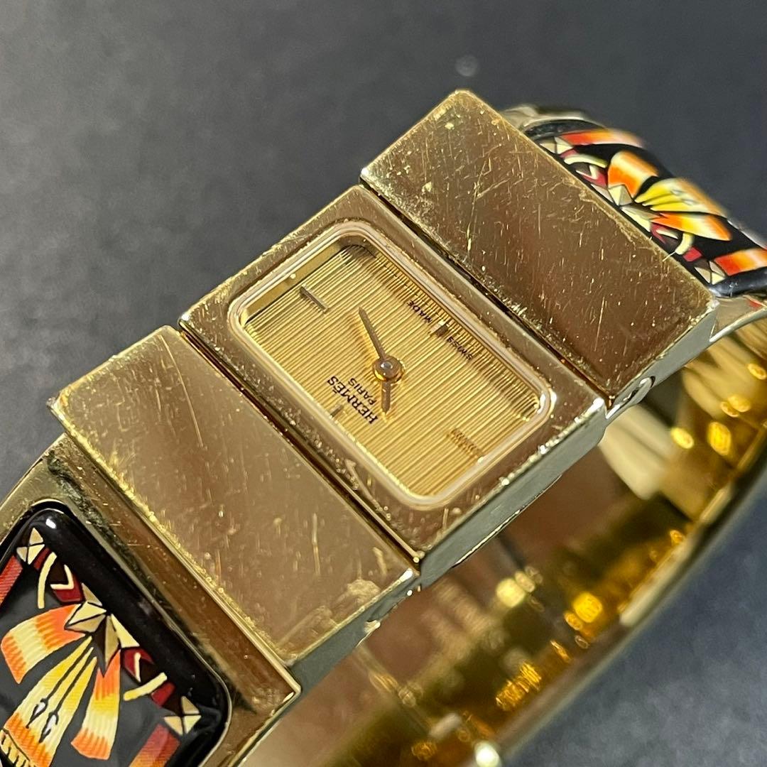 【可動 正規品】エルメス ロケ バングルウォッチ 腕時計 ゴールド 七宝焼き