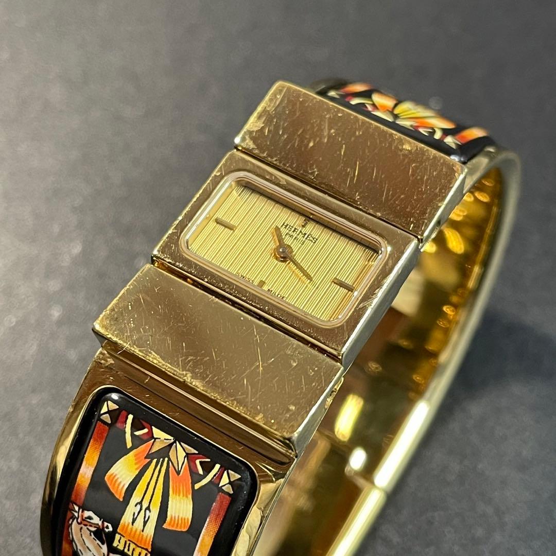 【可動 正規品】エルメス ロケ バングルウォッチ 腕時計 ゴールド 七宝焼き