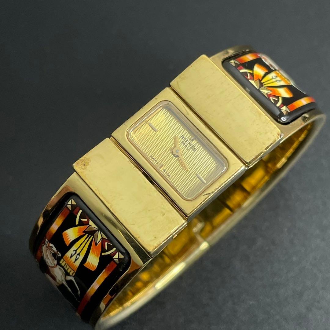 【可動 正規品】エルメス ロケ バングルウォッチ 腕時計 ゴールド 七宝焼き