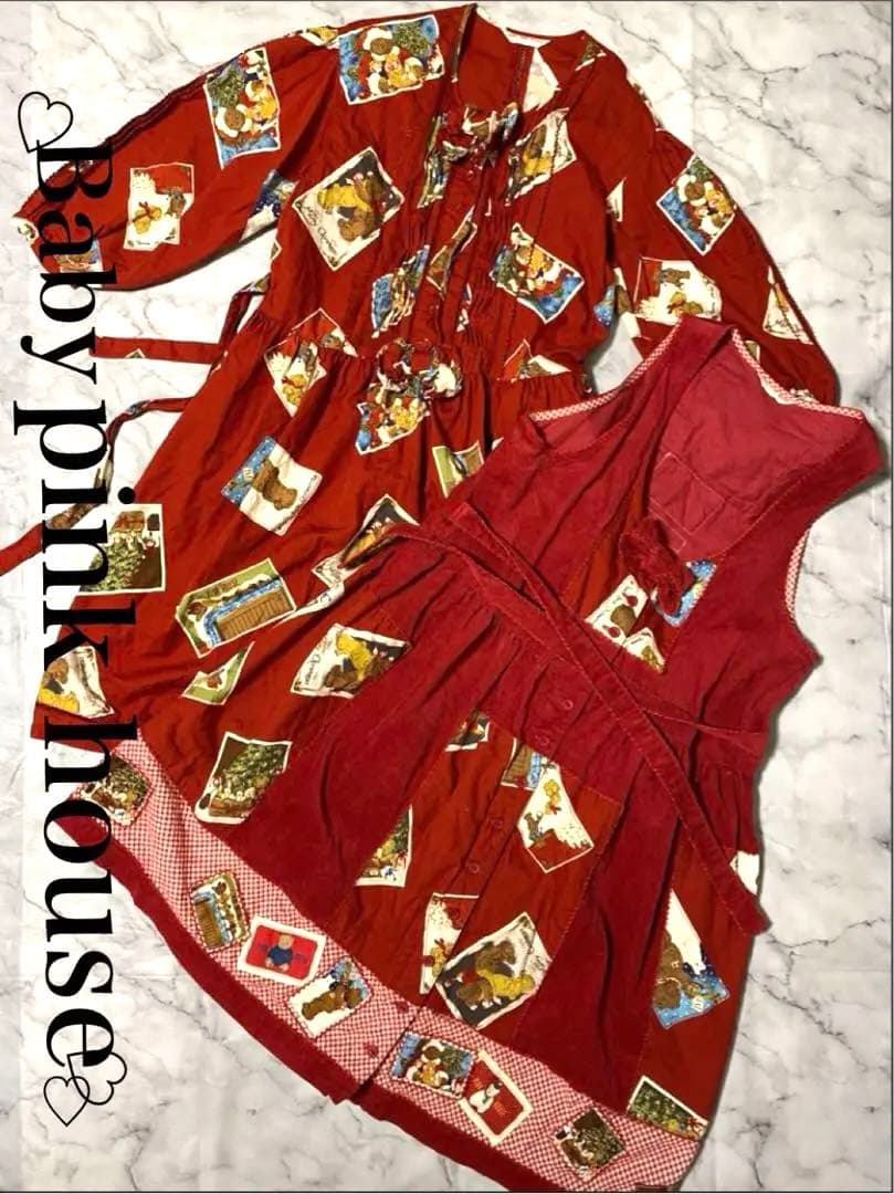 ✨baby pink house✨ワンピース＋ジャンスカ♡ くまさんクリスマス✨