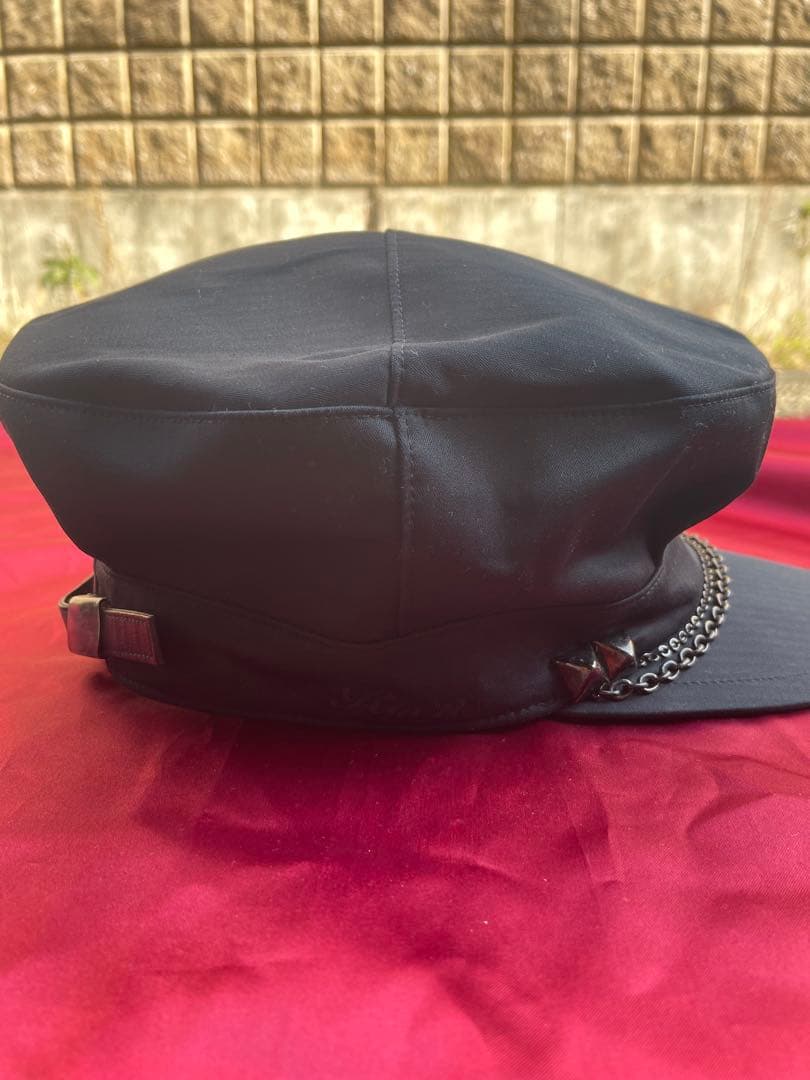 ROENキャスケットスカルレザーパッチスタッズチェーンロエン