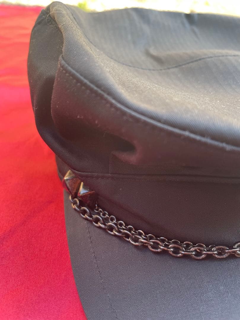 ROENキャスケットスカルレザーパッチスタッズチェーンロエン