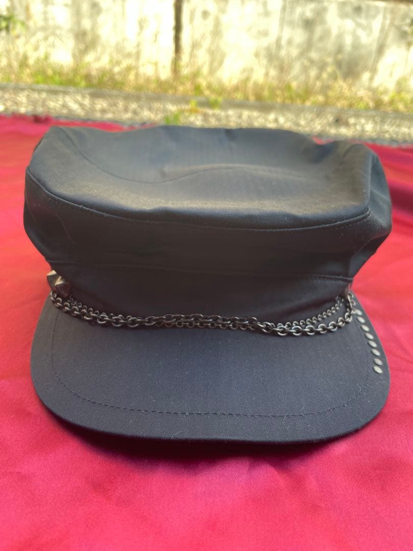 ROENキャスケットスカルレザーパッチスタッズチェーンロエン