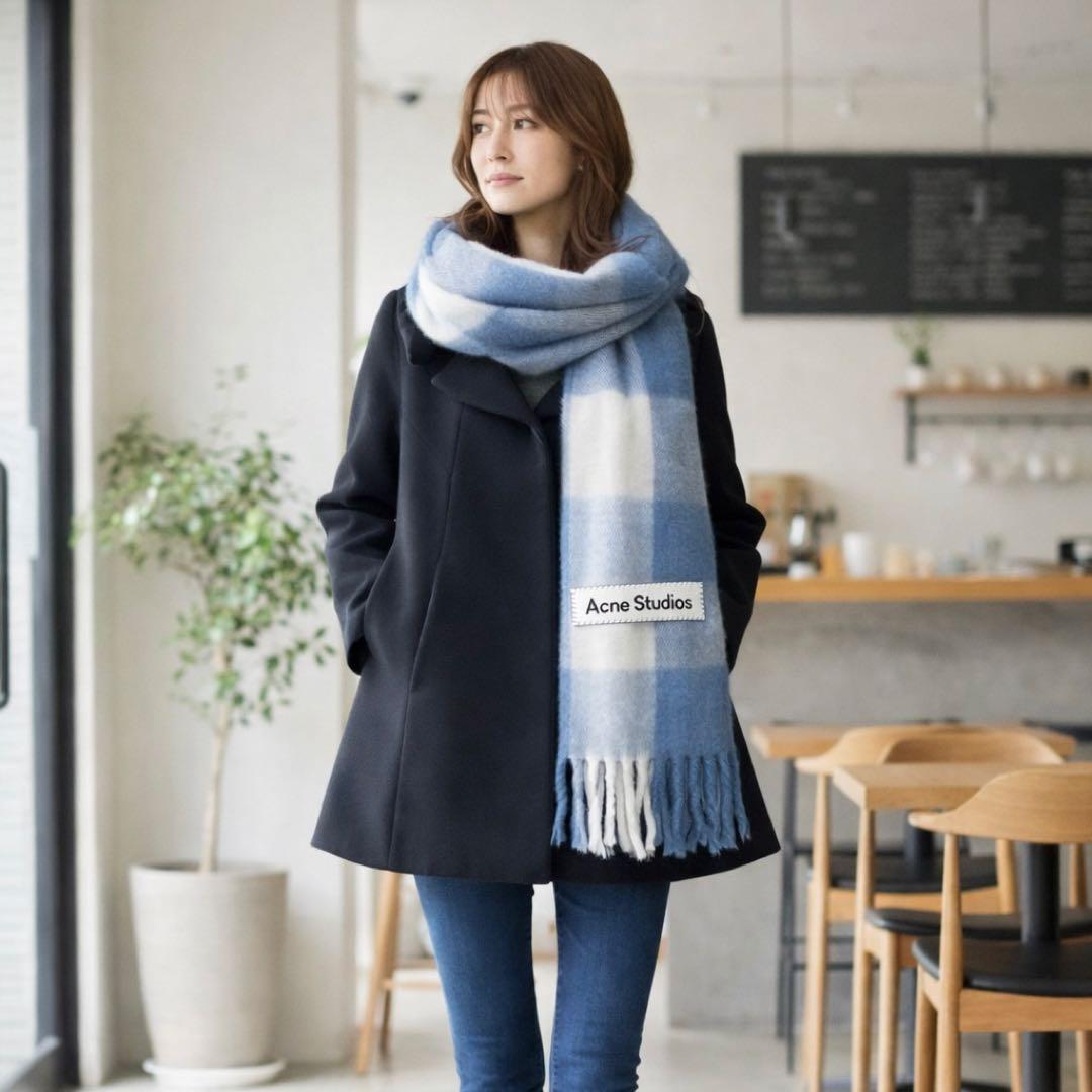 未使用タグ付 Acne Studiosモヘア混チェックマフラー定価51,700円