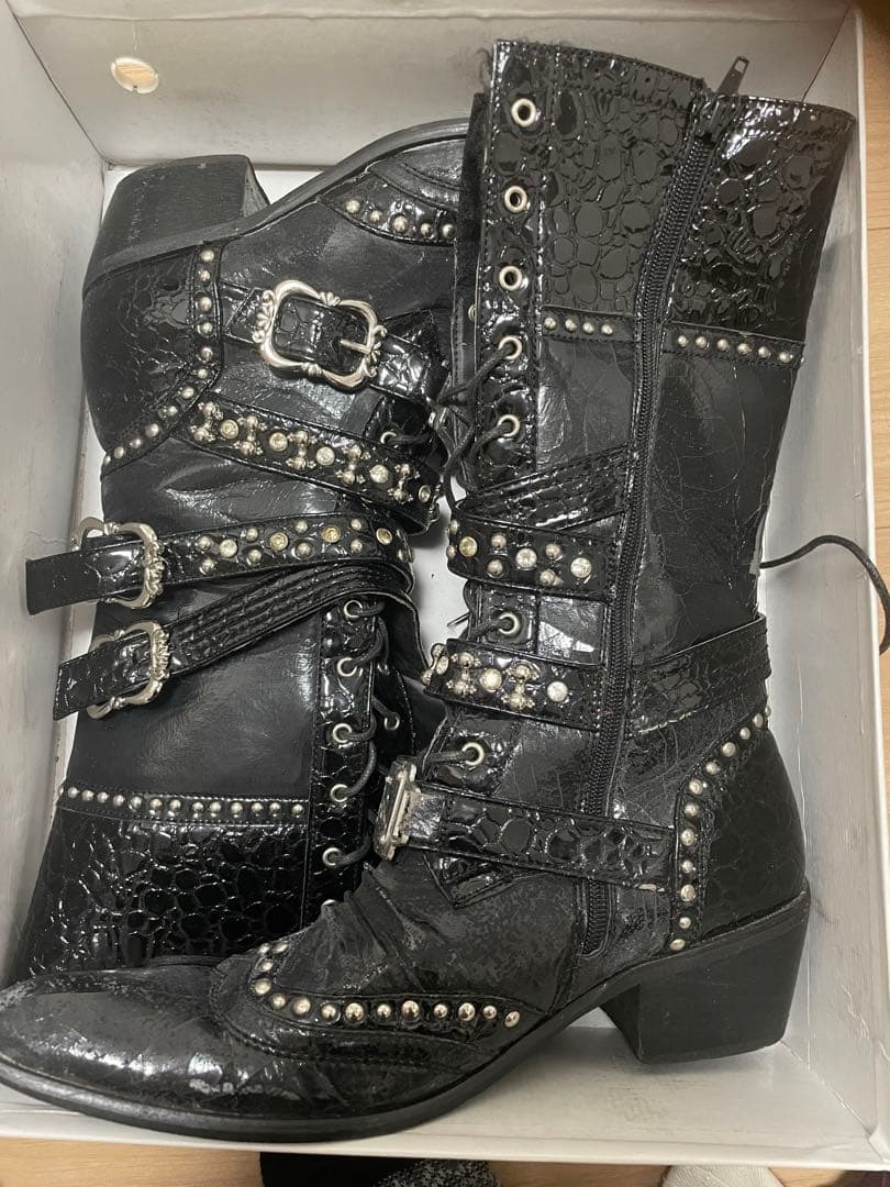 Love Hunter スタッズ付き黒ロングブーツ y2k