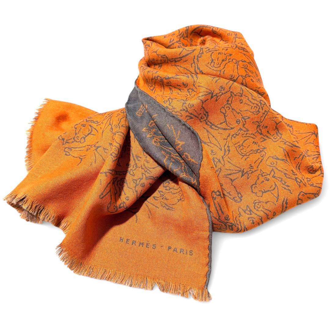 エルメス HERMES ストール　馬柄　リバーシブル　カシミヤ　シルク