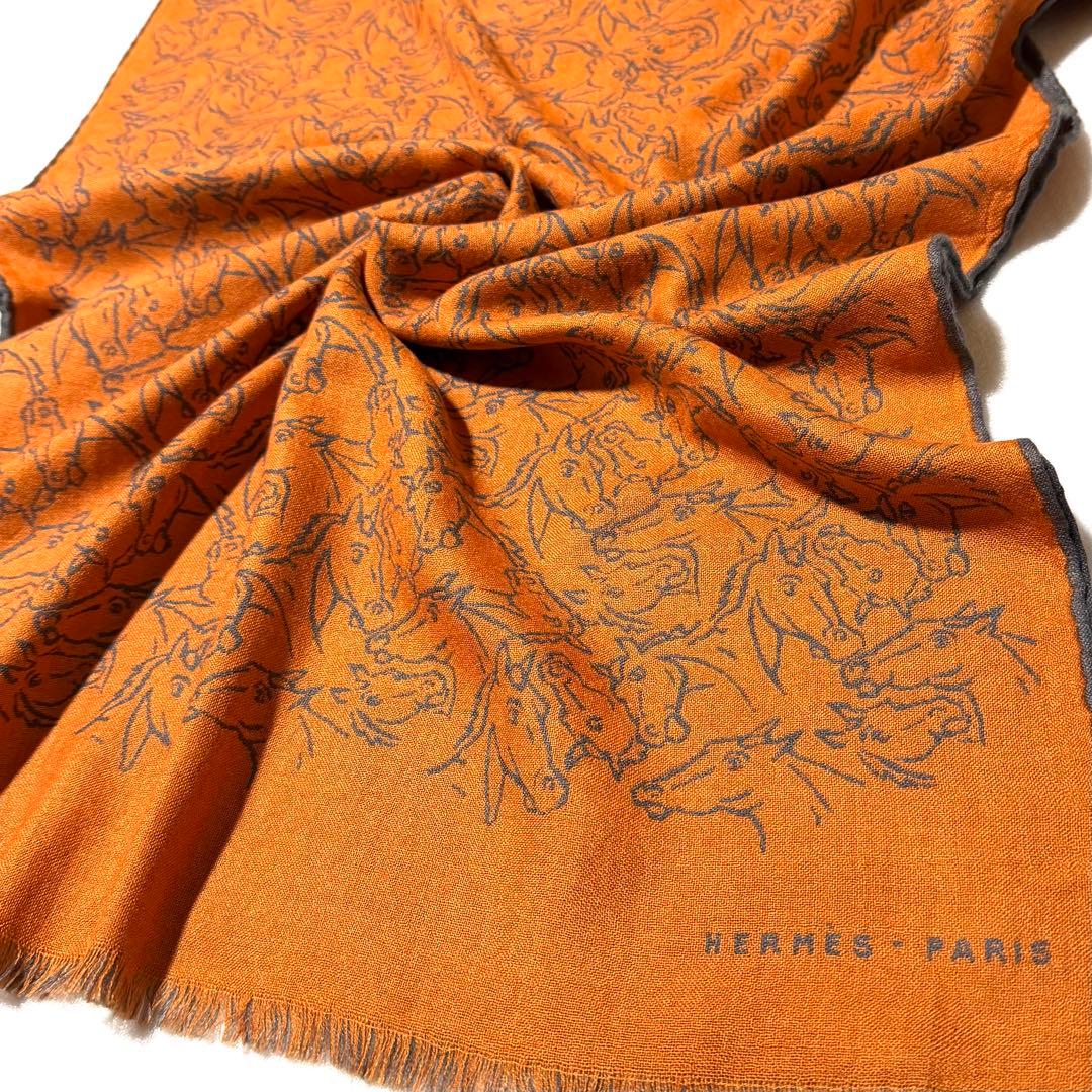 エルメス HERMES ストール　馬柄　リバーシブル　カシミヤ　シルク