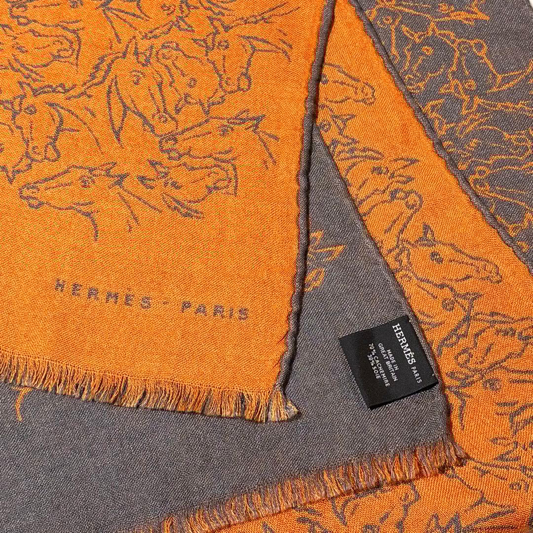 エルメス HERMES ストール　馬柄　リバーシブル　カシミヤ　シルク