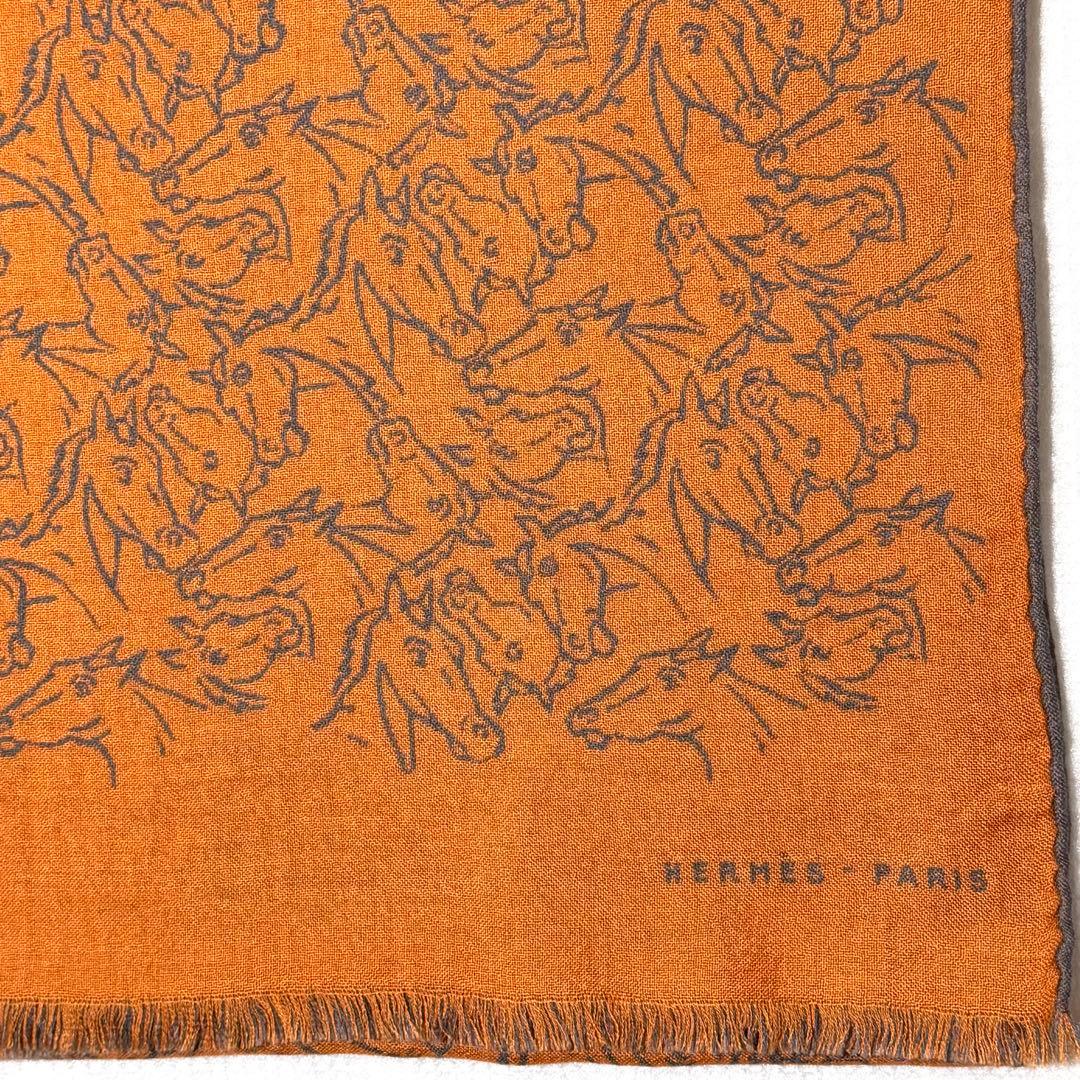 エルメス HERMES ストール　馬柄　リバーシブル　カシミヤ　シルク