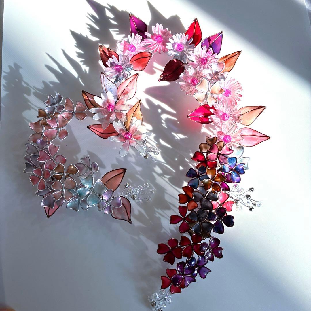 ミルキーピンク　ネモフィラリース　ワイヤークラフト　ディップアート　壁飾り