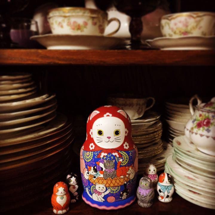 ＊訳あり ロシア雑貨☆ネコマトリョーシカ(6P)招き猫 縁起物 エカテリーナ作