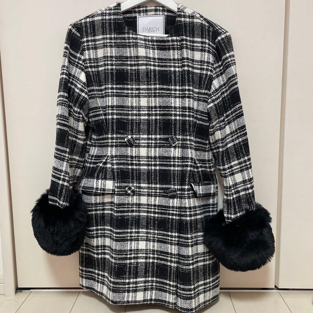 Darich タックデザインチェックコート ブラック