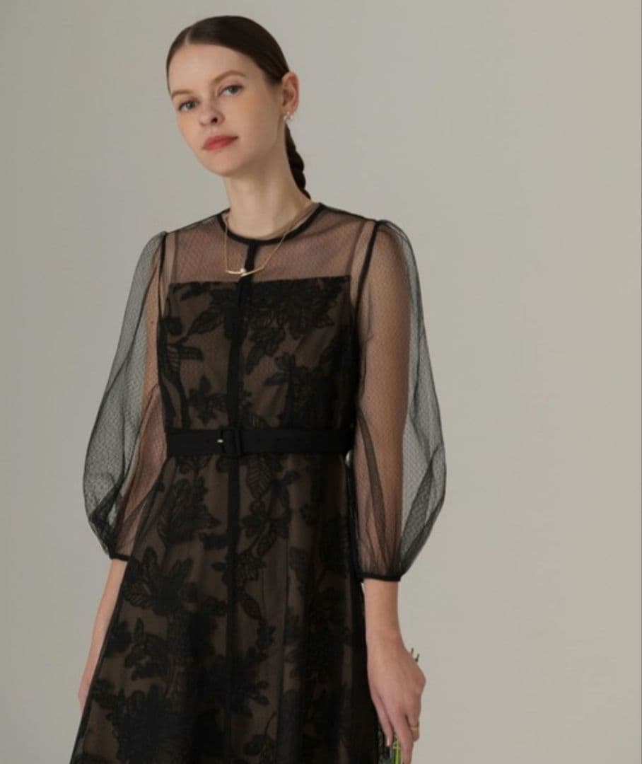 美品✨Leja チュールパイピングワンピース　２点セット　ブラック系　М