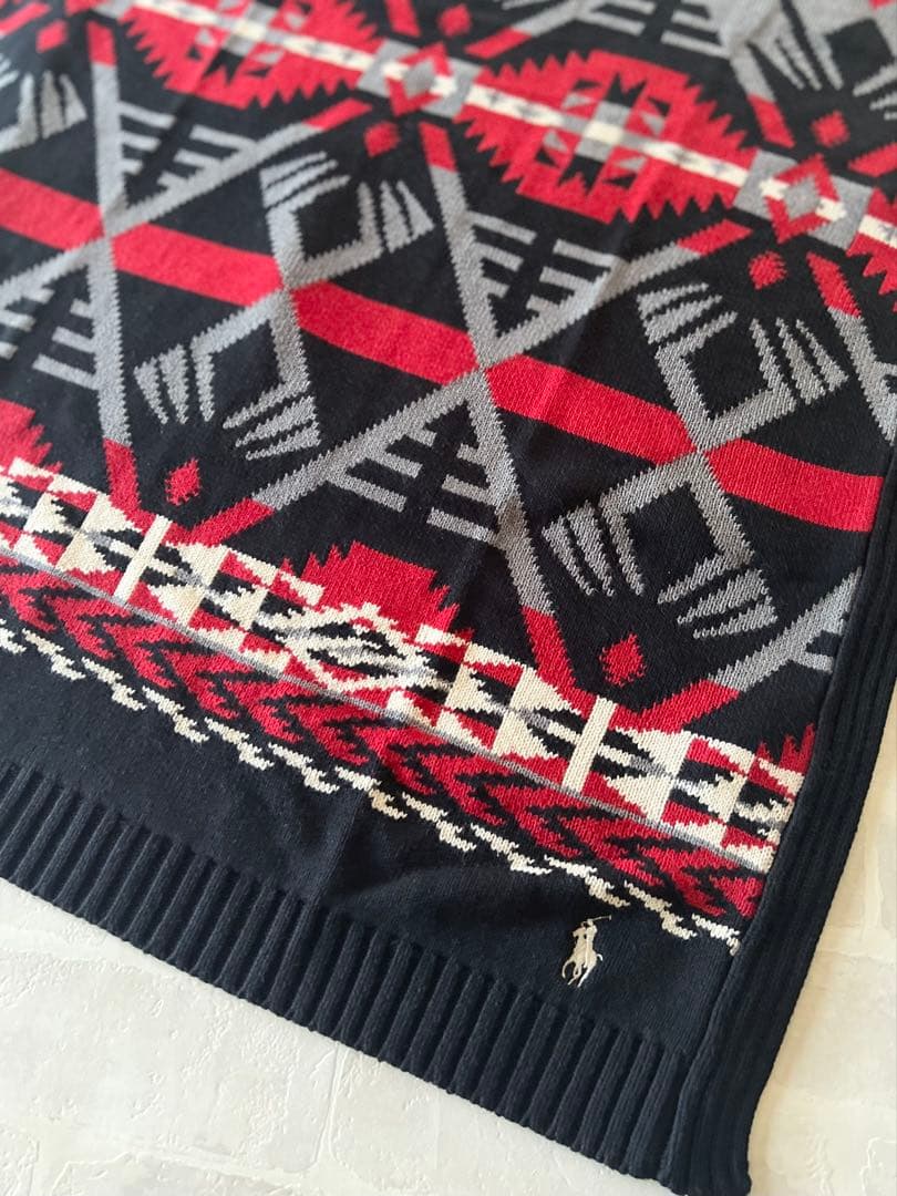 新品 ラルフローレン インディアンジオメトリック ひざ掛け＆スローピロー