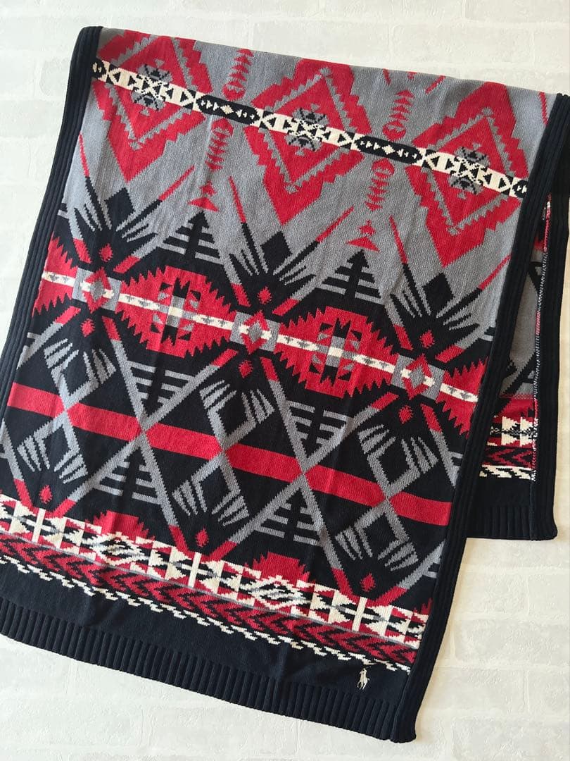 新品 ラルフローレン インディアンジオメトリック ひざ掛け＆スローピロー