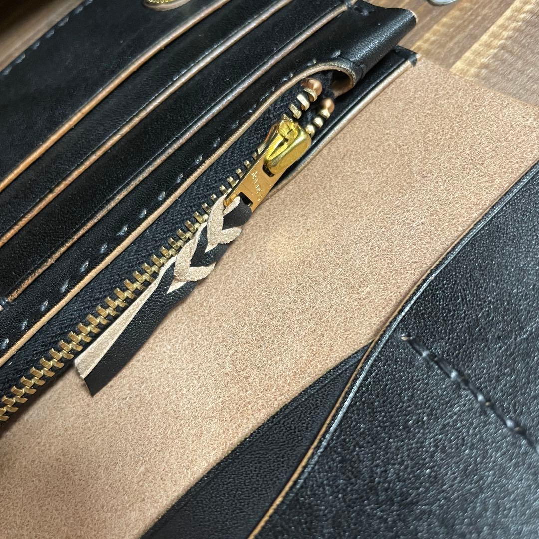 ロング トラッカーウォレット　栃木レザー　ヌメ革　丘染めブラック