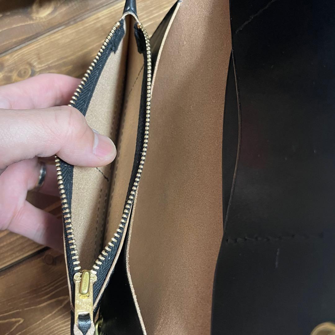 ロング トラッカーウォレット　栃木レザー　ヌメ革　丘染めブラック