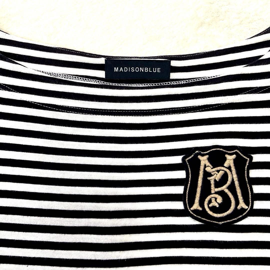 エリコ マディソンブルー ロングスリーブボーダーカットソー ロゴワッペン