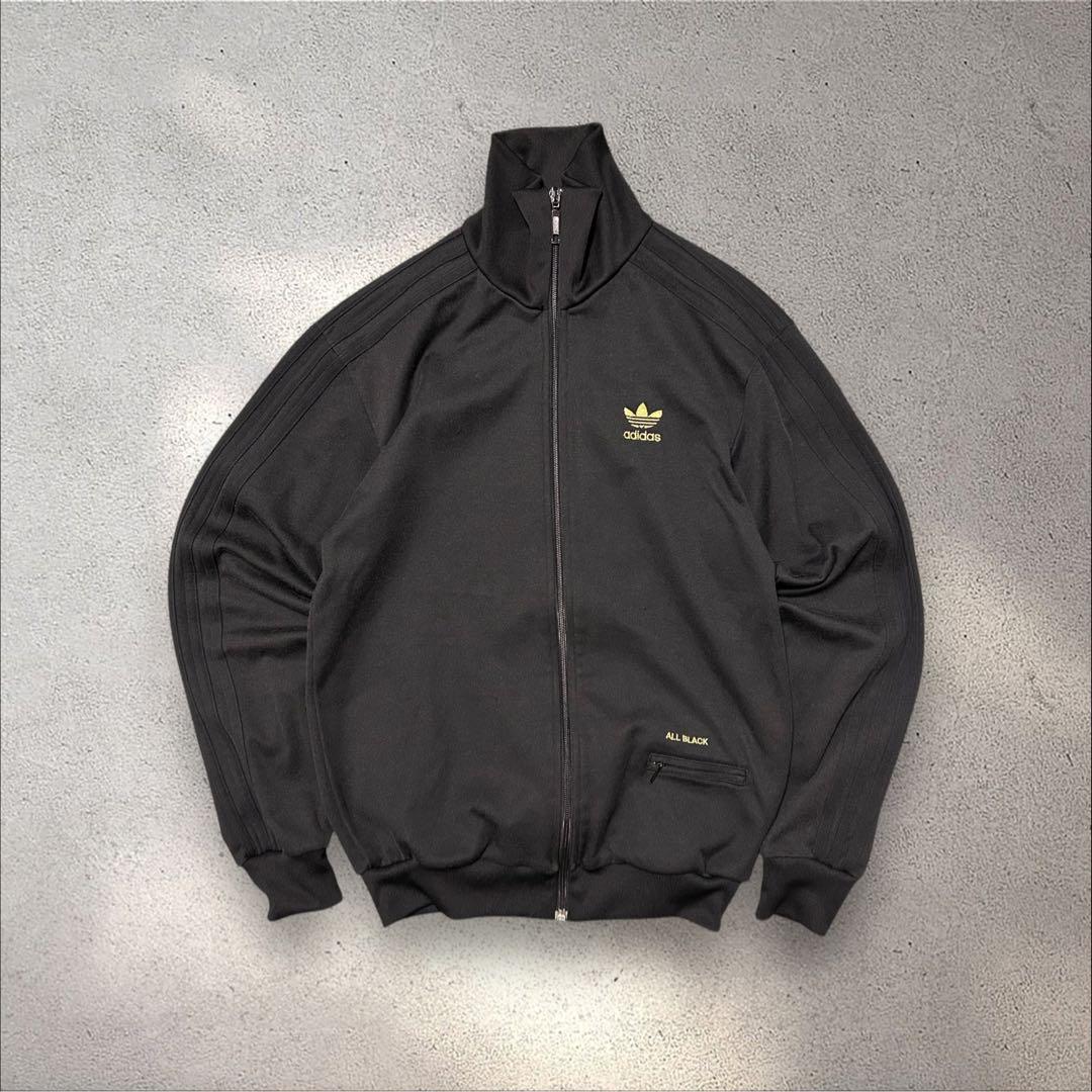 adidas 00sトラックジャケットALL BLACKトレフォイル刺繍ジャージ
