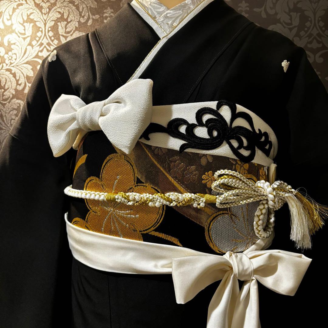 美品　黒地　無地　三つ紋　流行　逸品　振袖　フルセット 振り袖