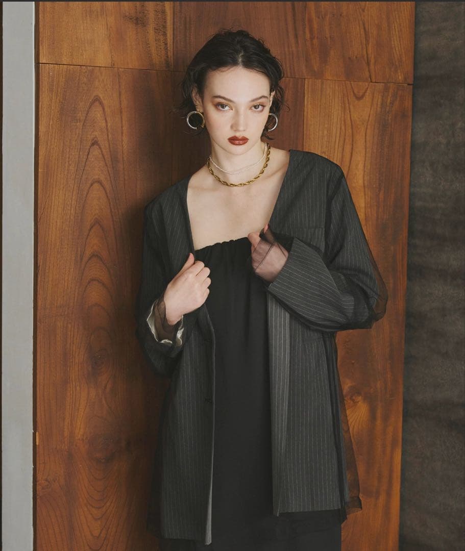 ジャケット・アウター ANDRESD stripe layered tulle jacket