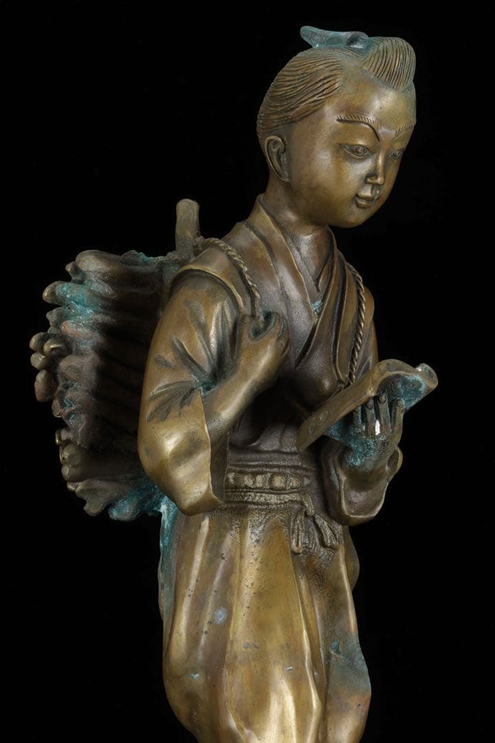 時代物 二宮金次郎像 金属製 大型48cm 二宮尊徳 置物 古美術品 骨董品