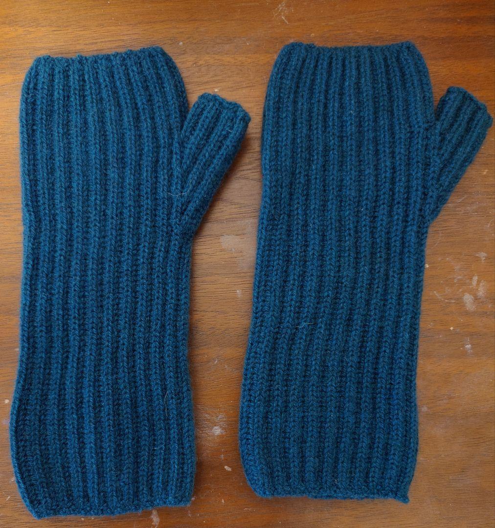 ジョンストンズ カシミヤフィンガーレスグローブ リブ 　ネイビー