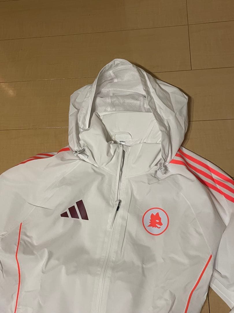 アディダスサッカーASローマトレーニング練習ウィンドブレーカー白24オレンジ25