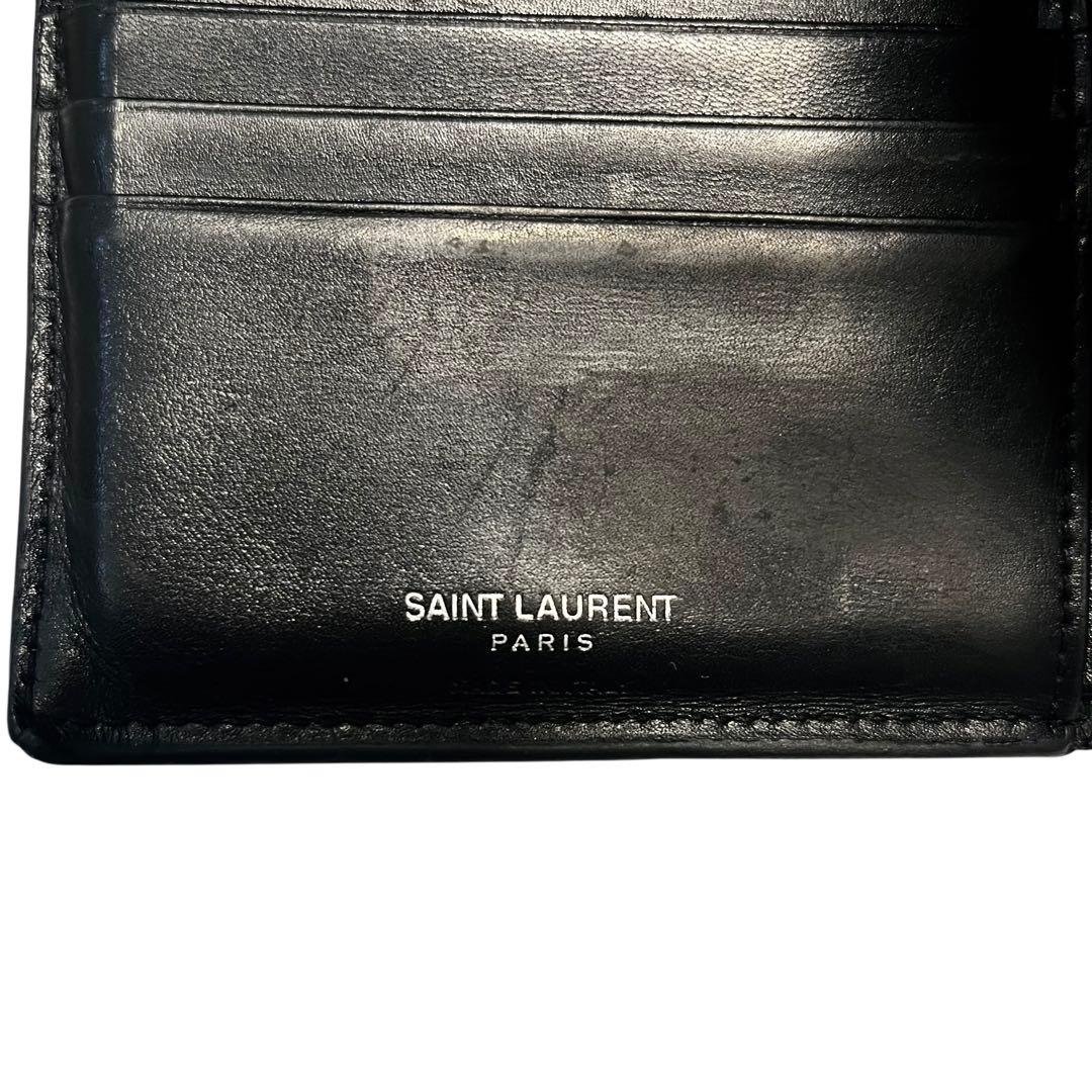 希少✨サンローラン ２つ折り財布 YSL カサンドラ レザー ブラック ロゴ