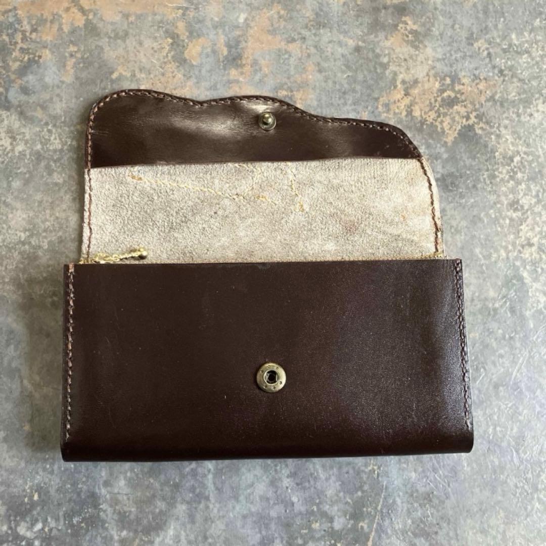 本革☆レオパード柄ハラコ財布　ブラウンヌメ革　ハラコ　長財布