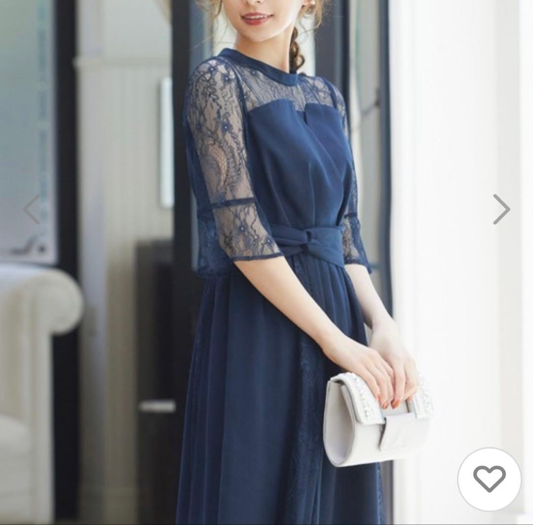 ネイビー レース ワンピース マキシ丈 美品