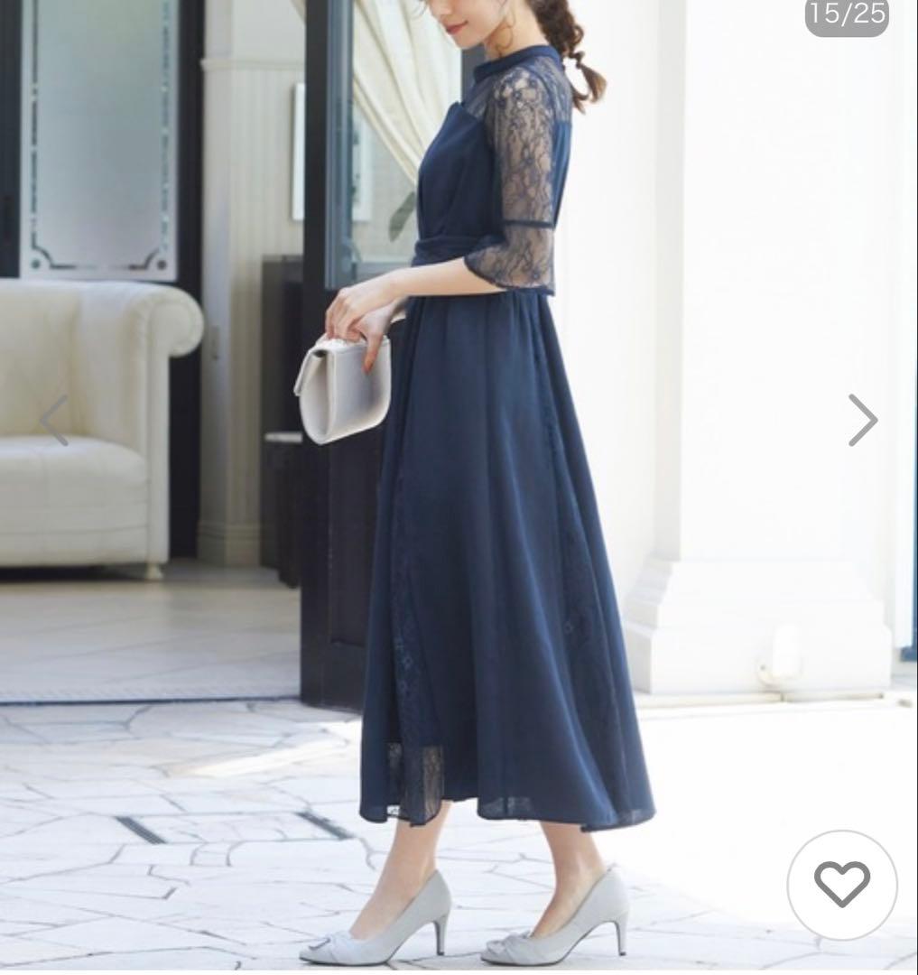 ネイビー レース ワンピース マキシ丈 美品