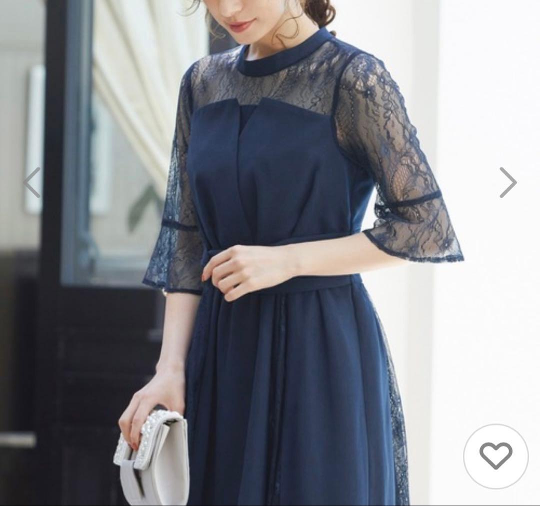 ネイビー レース ワンピース マキシ丈 美品