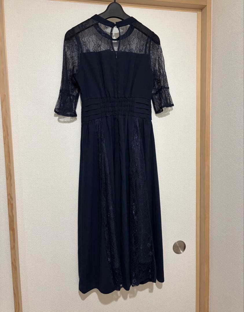 ネイビー レース ワンピース マキシ丈 美品