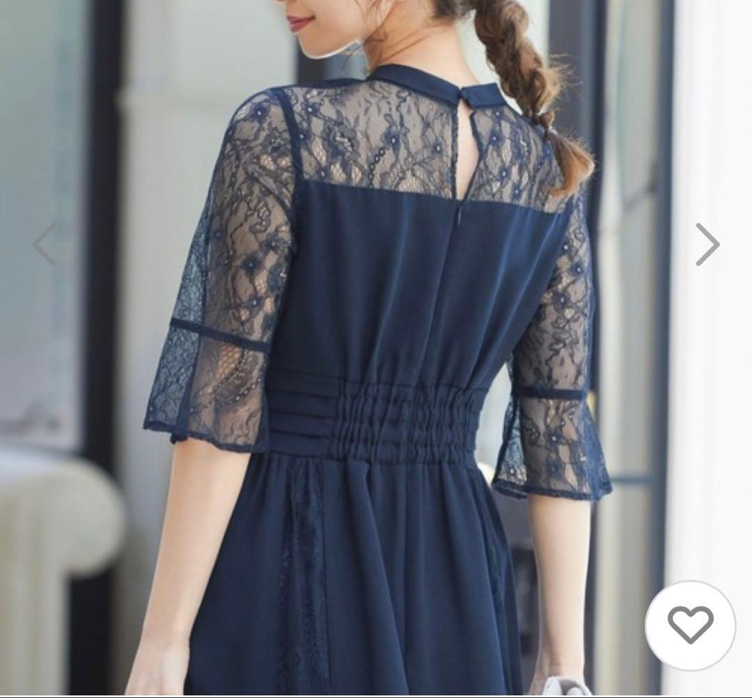 ネイビー レース ワンピース マキシ丈 美品