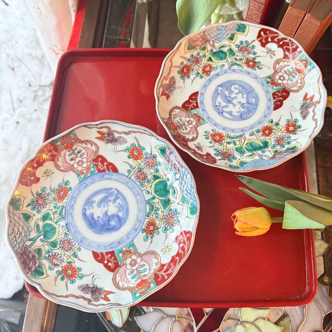 2152様感謝‼️いいとこどり‼️Dragon❌あじさい桐に蝶菊　七寸皿＆膾皿の2客