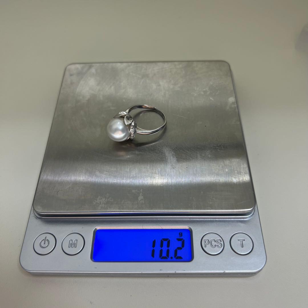 【新品】Pt900天然海水白蝶真珠リングダイヤモンドリング