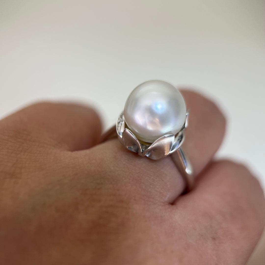 【新品】Pt900天然海水白蝶真珠リングダイヤモンドリング