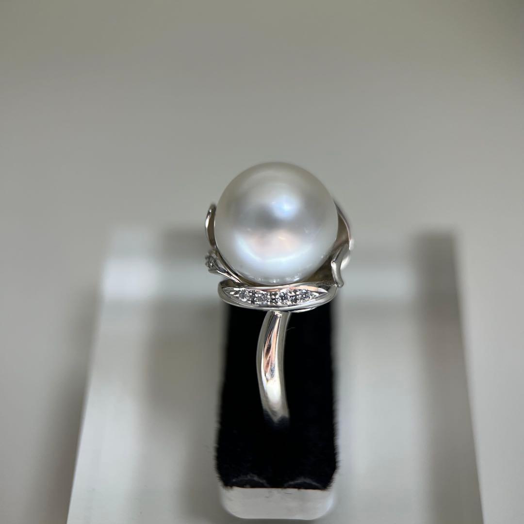 【新品】Pt900天然海水白蝶真珠リングダイヤモンドリング