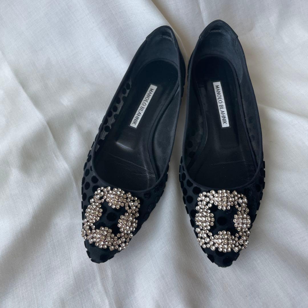 超美品　36.5 MANOLO BLAHNIK ブラック フラットシューズ