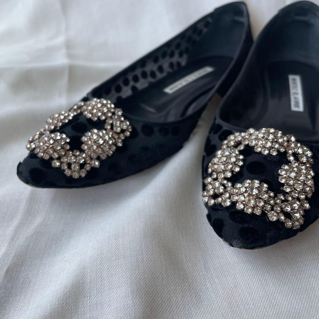 超美品　36.5 MANOLO BLAHNIK ブラック フラットシューズ