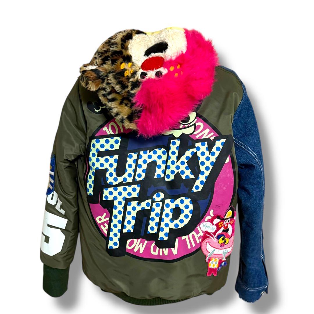 超希少 JAM ジョイフルモンスター 刺繍 デニム×MA1 中綿ジャケット150