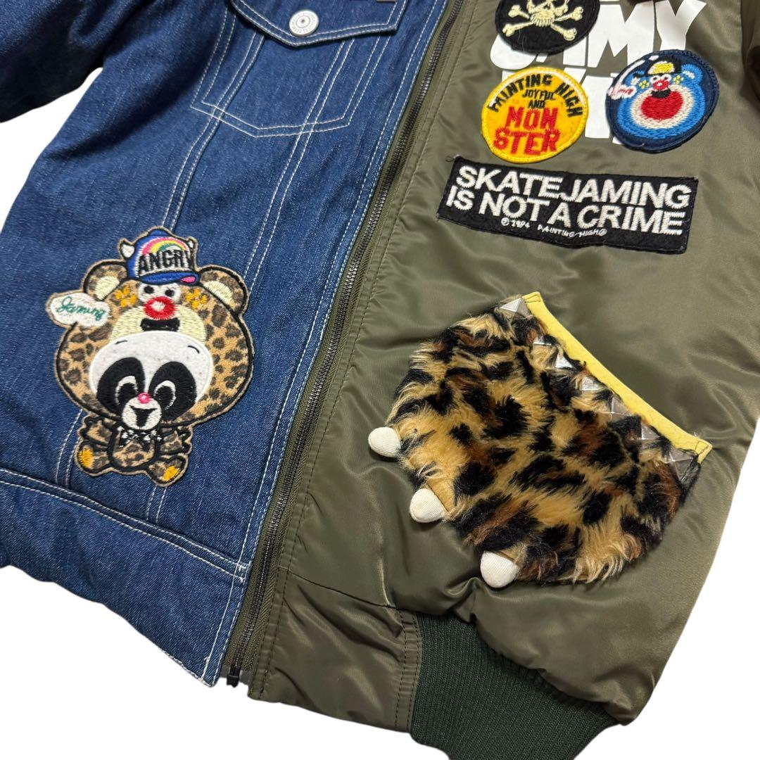 超希少 JAM ジョイフルモンスター 刺繍 デニム×MA1 中綿ジャケット150