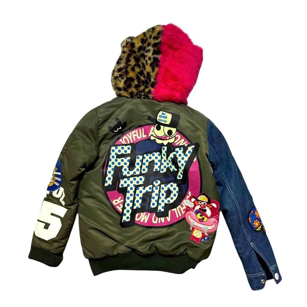 超希少 JAM ジョイフルモンスター 刺繍 デニム×MA1 中綿ジャケット150