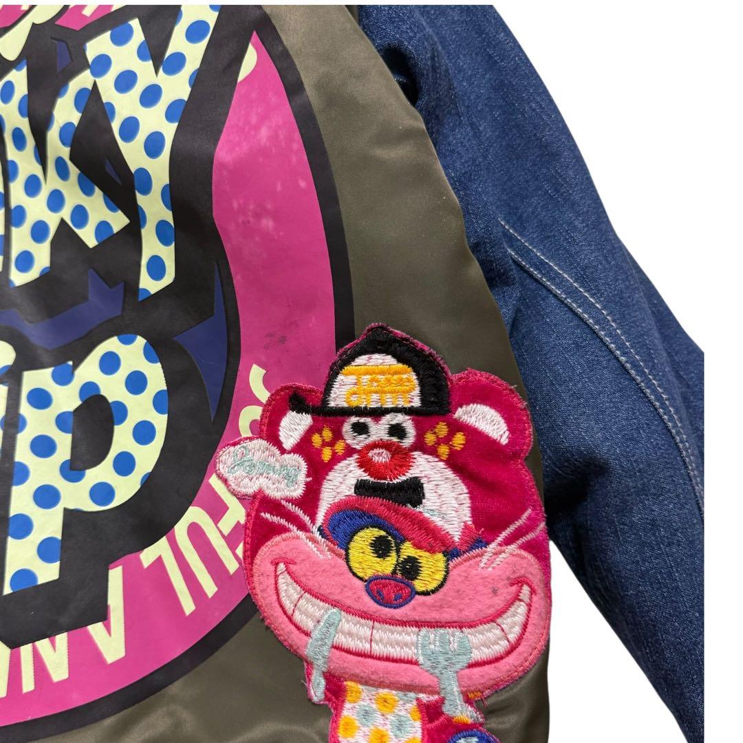 超希少 JAM ジョイフルモンスター 刺繍 デニム×MA1 中綿ジャケット150